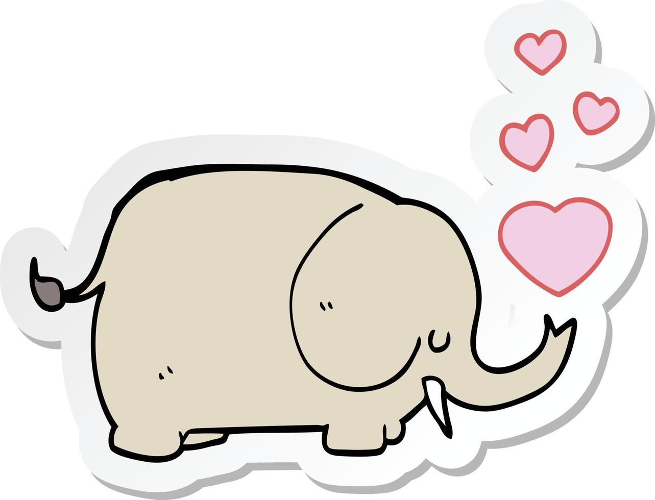 Aufkleber eines niedlichen Cartoonelefanten mit Liebesherzen vektor