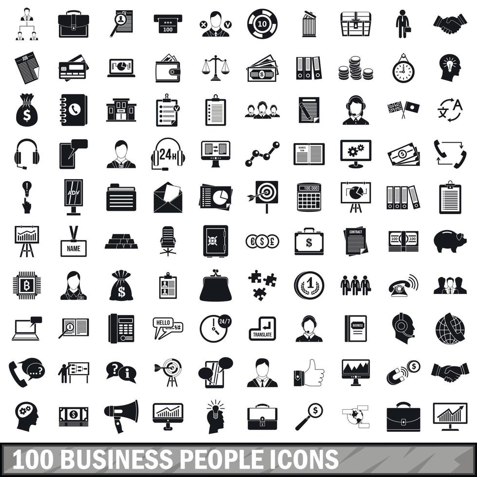 100 Geschäftsleute Icons Set, einfachen Stil vektor