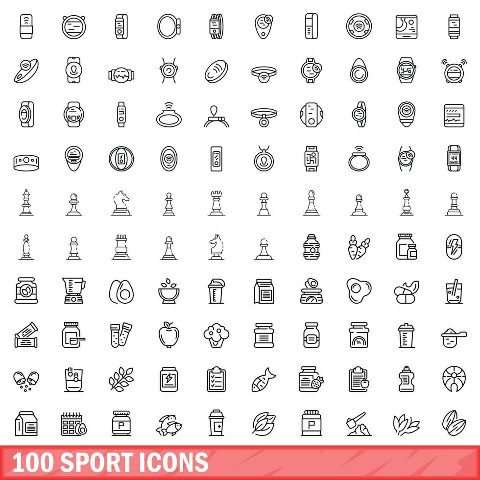 100 Sportsymbole gesetzt, Umrissstil vektor