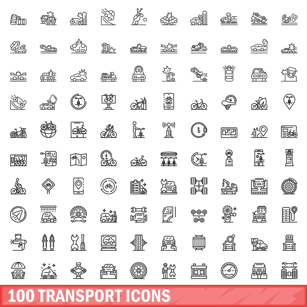 100 Transportsymbole gesetzt, Umrissstil vektor