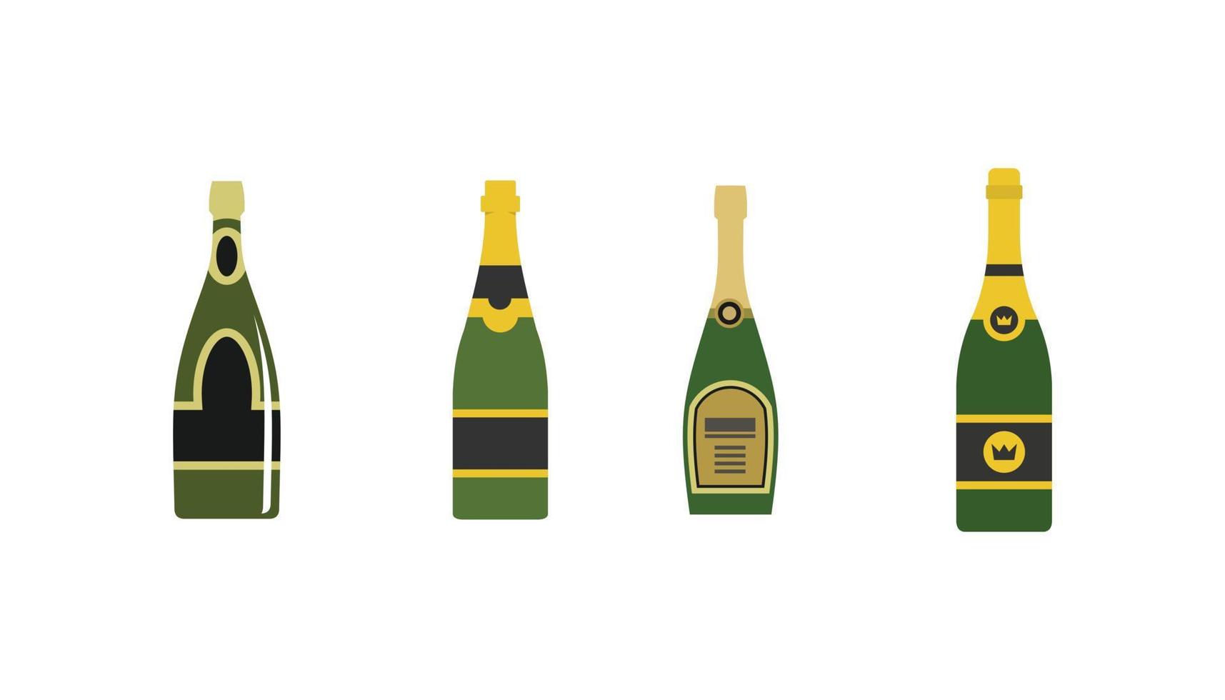 Champagner-Icon-Set, flacher Stil vektor