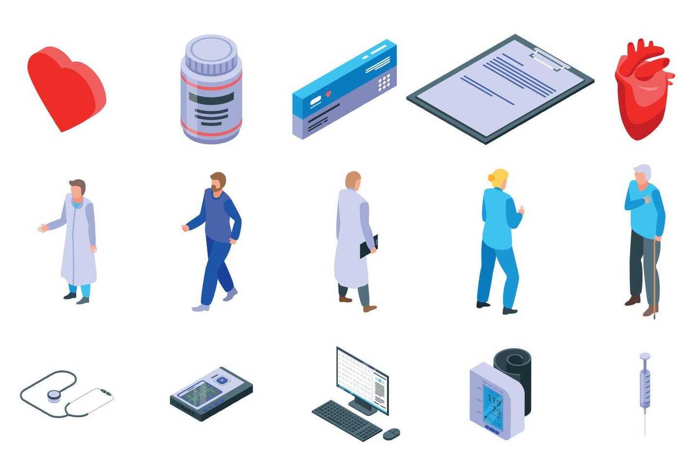 kardiologe-symbole gesetzt, isometrischer stil vektor
