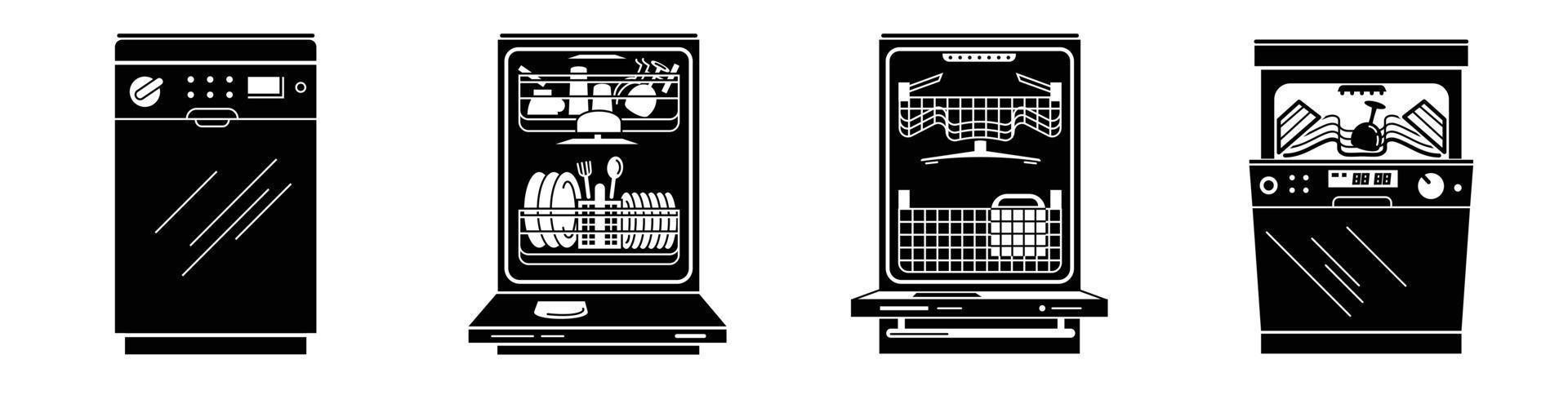 Geschirrspüler-Icons Set, einfachen Stil vektor