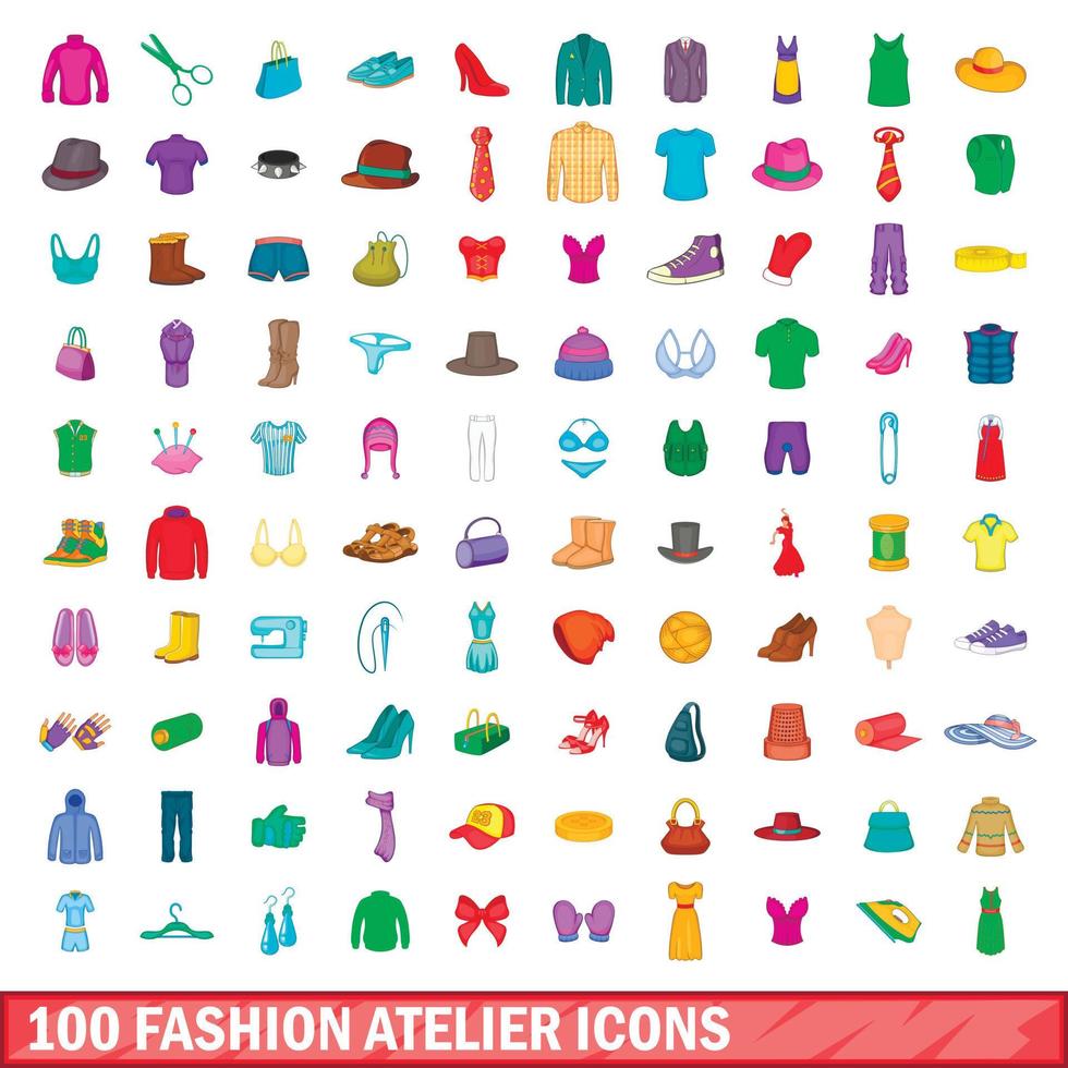 100 Modeatelier-Symbole im Cartoon-Stil vektor