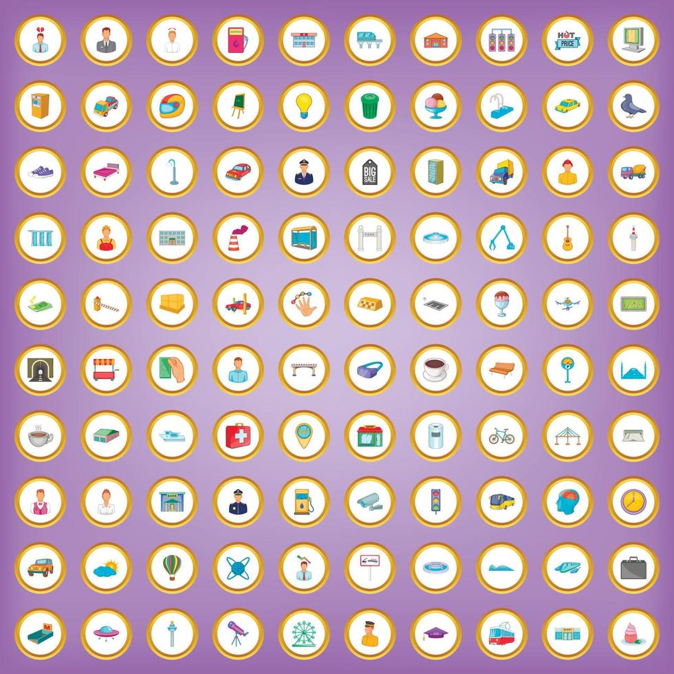100 megapolis ikoner i tecknad stil vektor