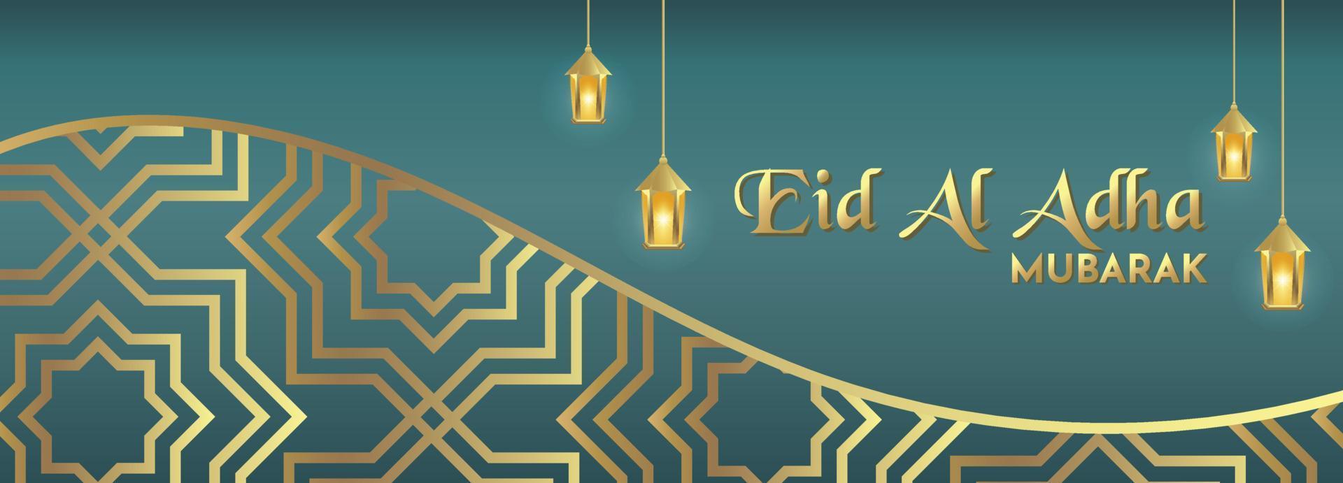 eid al adha mubarak banner i guld och grön lyx illustration mall vektor