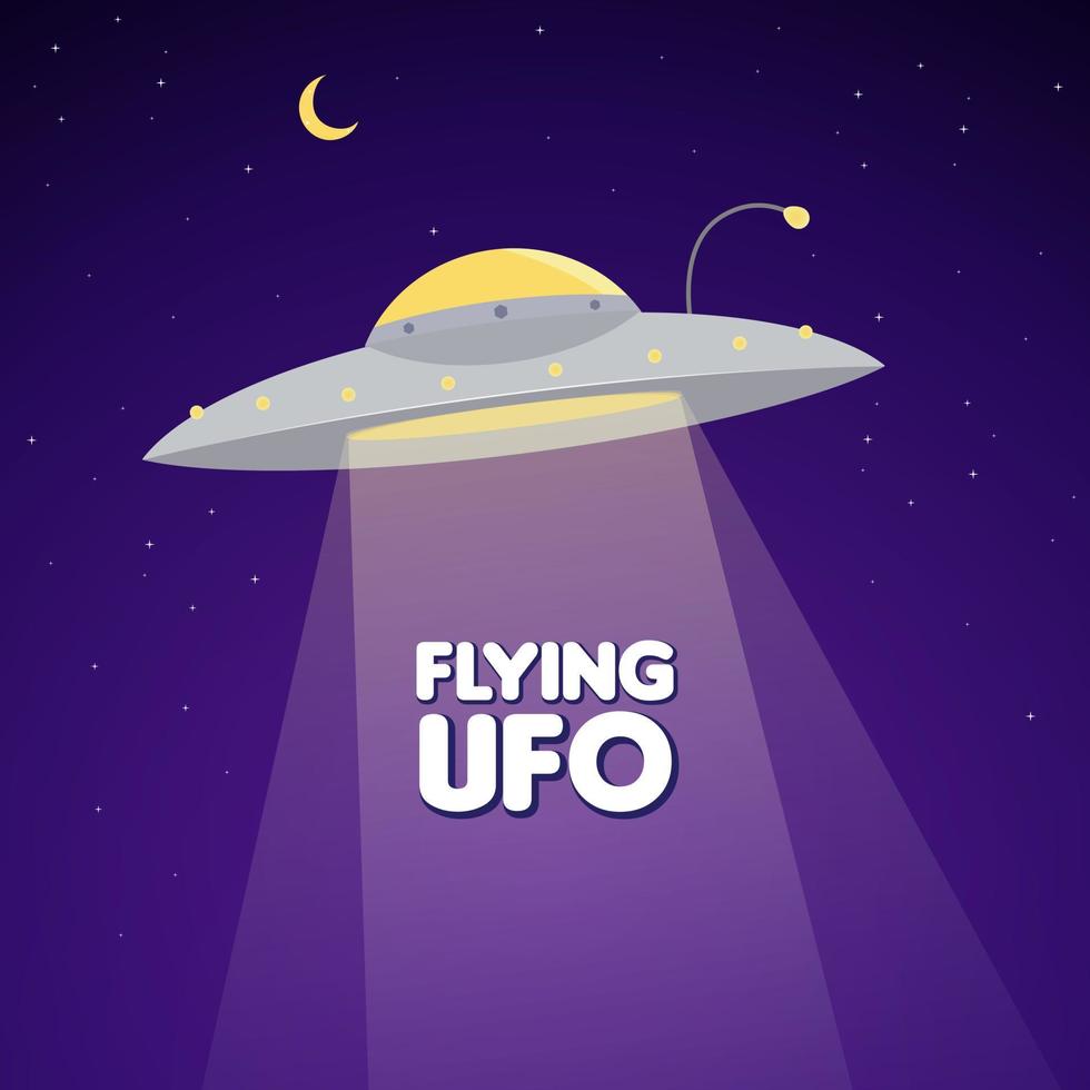 ufo fliegt in der himmelsillustration auf nachtgalaxienverlaufsfarbhintergrund vektor