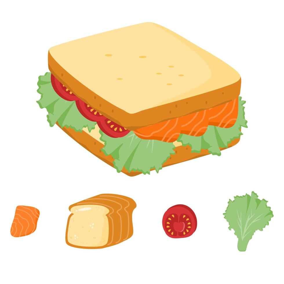 Sandwich mit Lachs oder geräuchertem Lachsgemüse vektor