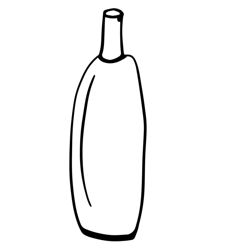 svart doodle av en flaska. handritade badrumstillbehör illustration. flaska linjekonst illustration vektor