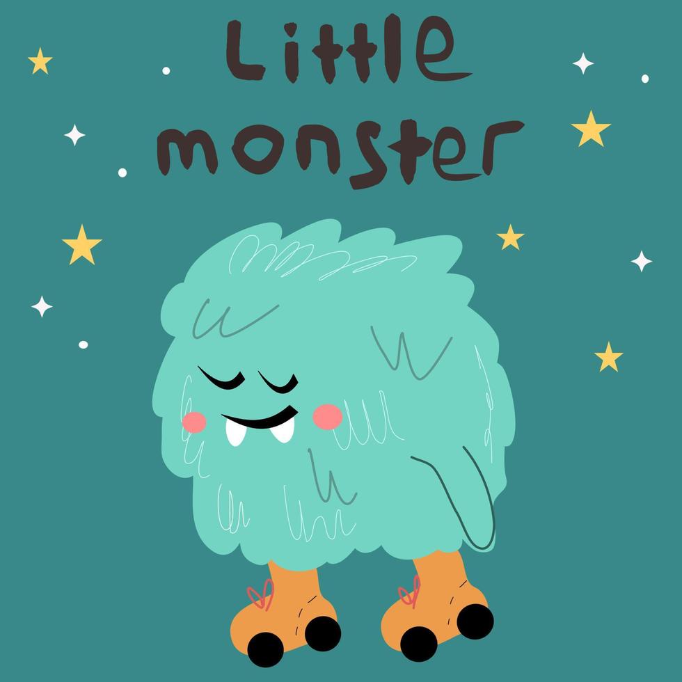 Kleines pelziges Monster auf Rollschuhen, süßer Yeti-Cartoon-Stil vektor
