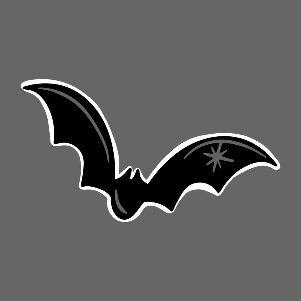 Vektor süßer Halloween-Aufkleber. schwarze Fledermaus mit paillettenbesetzten Flügeln.
