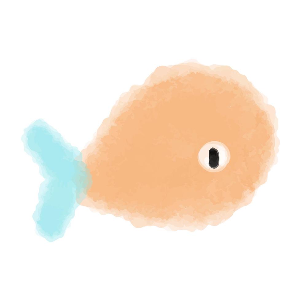 vektor en val målad i orange akvarell med en blå svans. abstrakt illustration av undervattensvärlden handritad.
