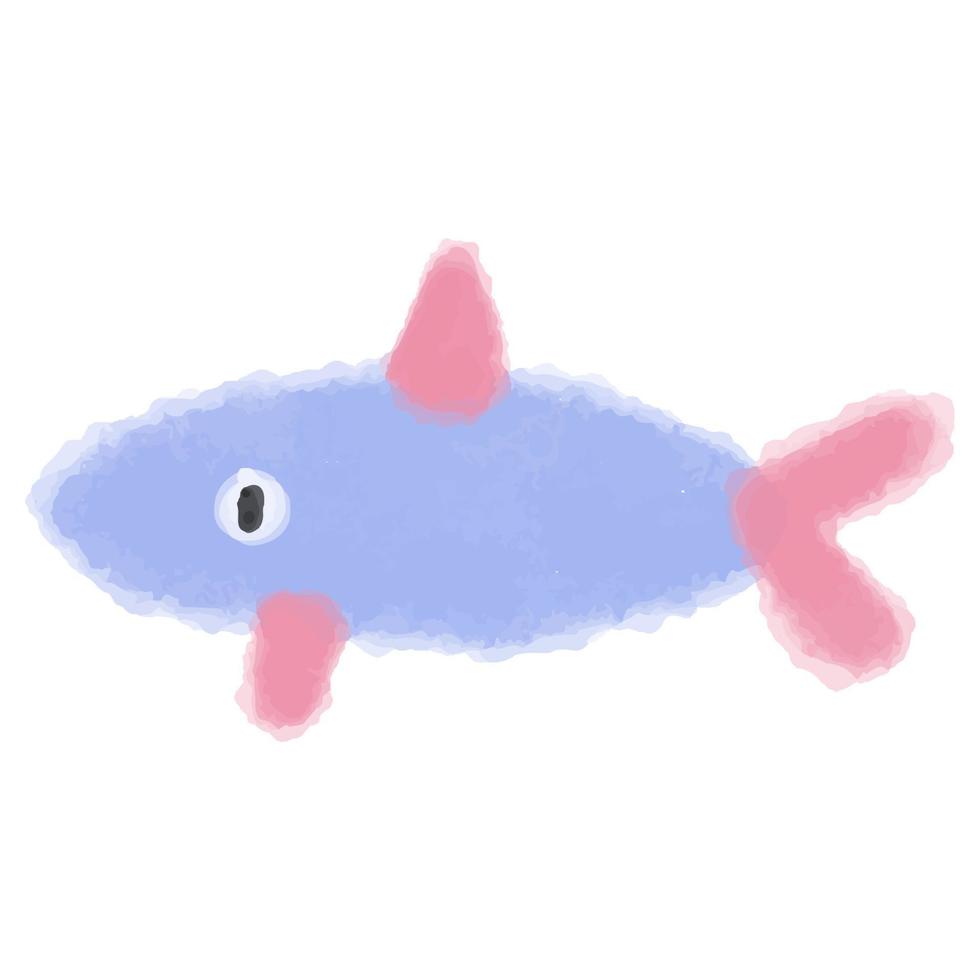 vektor haj målad i blå akvarell med rosa fenor. abstrakt illustration av undervattensvärlden handritad.