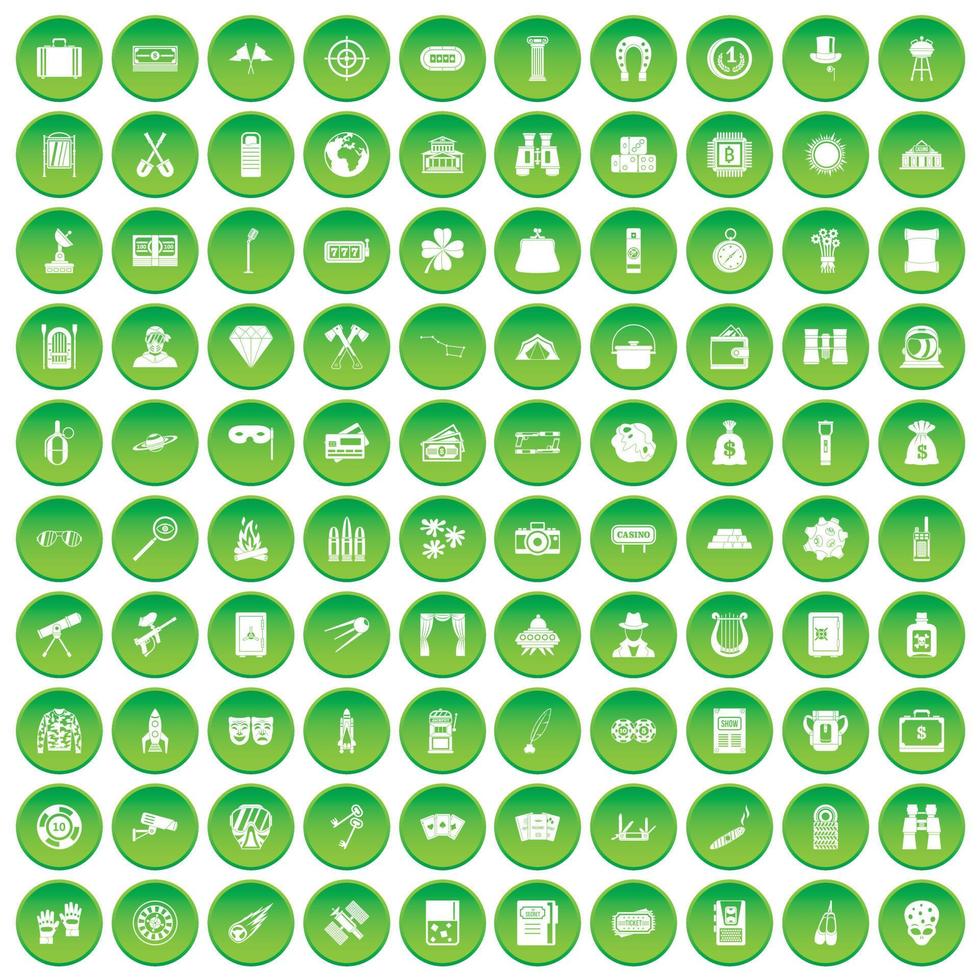 100 Symbole für Spiele für Erwachsene setzen einen grünen Kreis vektor