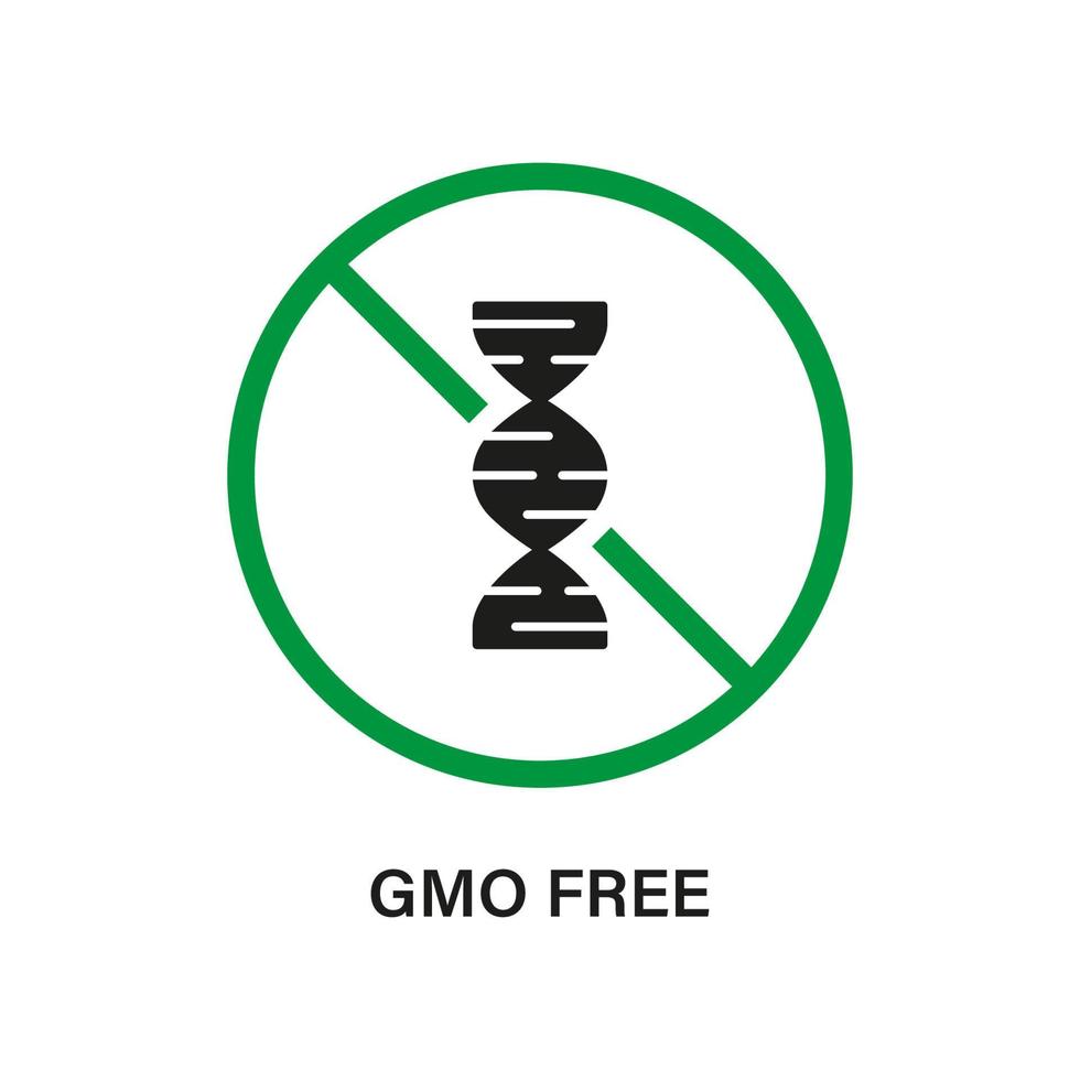 gmo stoppskylt. endast eko naturlig ekologisk produkt. genetiskt modifierad förbjuden symbol. naturlig hälsosam mat koncept. gmo gratis siluett svart ikon. isolerade vektor illustration.