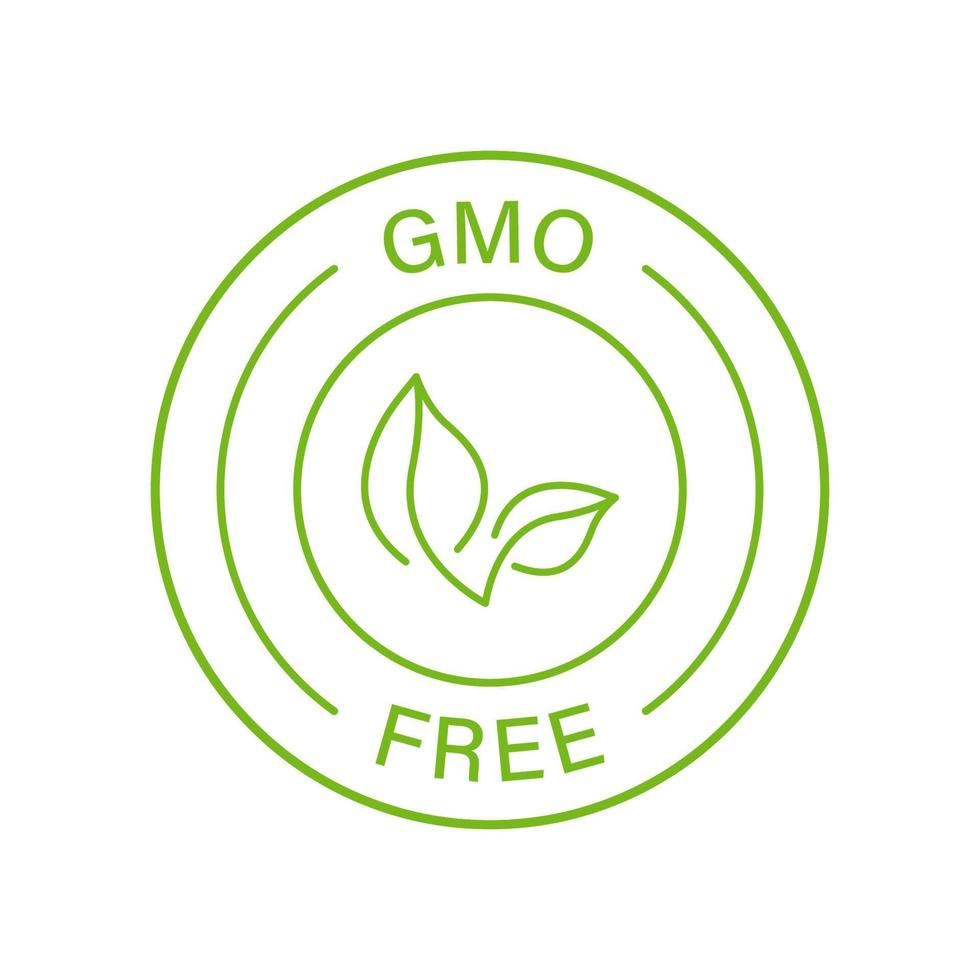 Nicht-GVO-Etikett, nur Symbol für die natürliche Bio-Produktlinie. gmo-freies grünes etikett. kein gentechnisch verändertes Zeichen. Bio-freies GVO-Logo. Blattzeichen gesunde vegane Bio-Lebensmittel. isolierte Vektorillustration. vektor