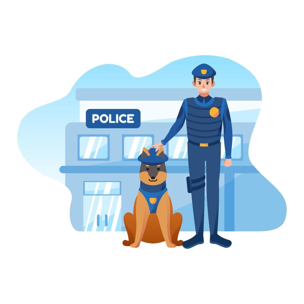 polizeihundefigur mit bürolandschaft der polizeistation vektor