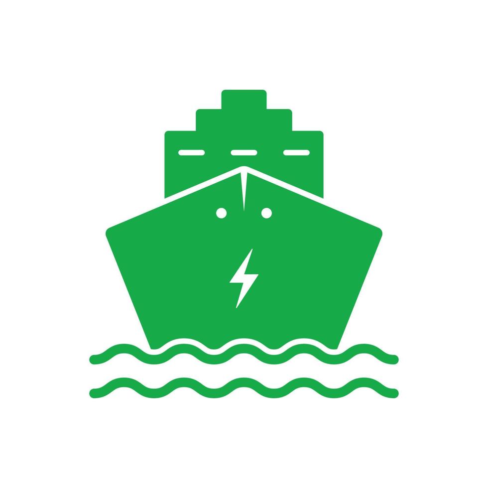 elektro fartyg siluett grön ikon. elektrisk lastbåt piktogram. fartyg alternativ eko transport ikon. ekologi marin skylt för frakt, passagerarresor. isolerade vektor illustration.