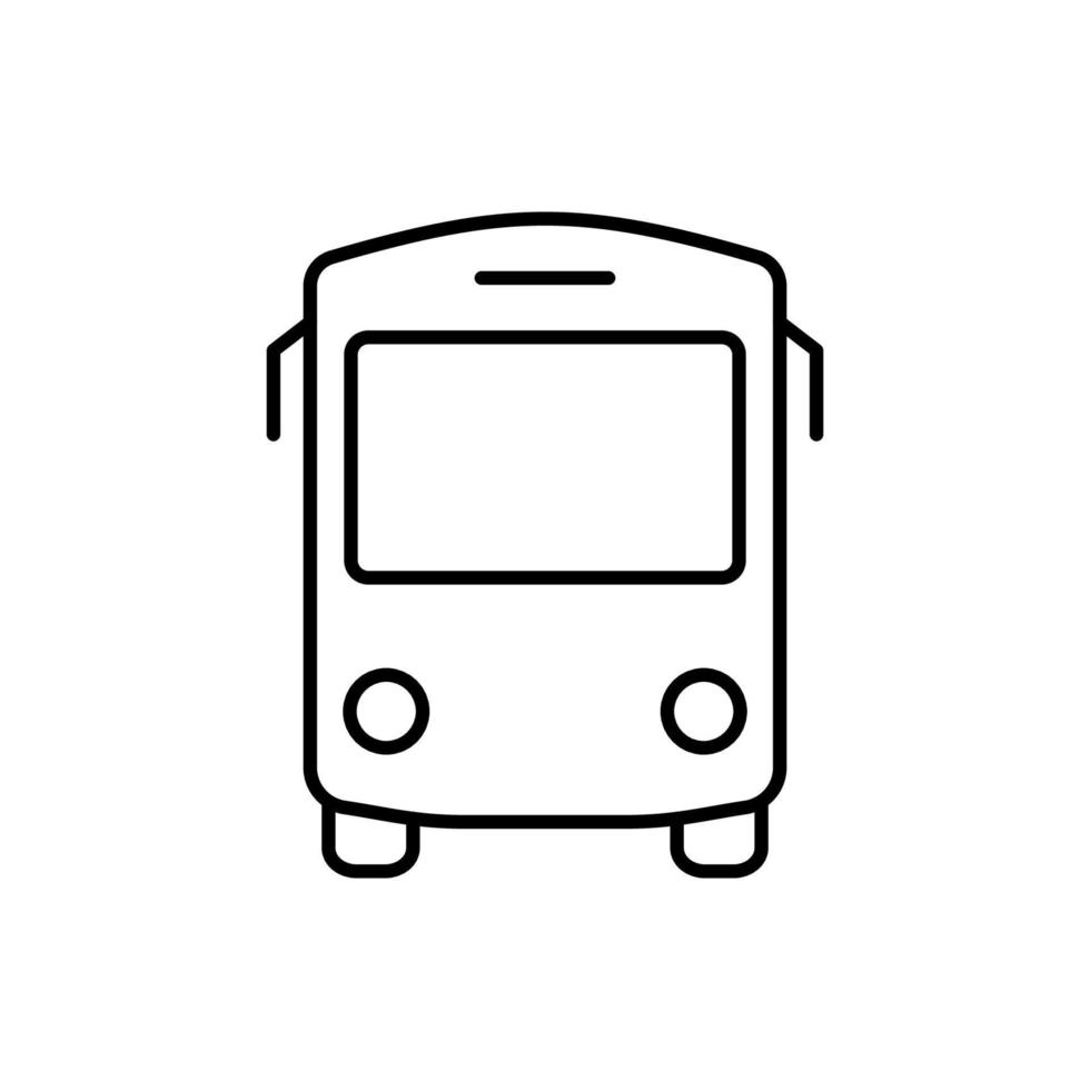 svart busslinje ikon. hållplats för stadstrafik för kollektivtrafik linjärt piktogram. skolbuss konturikon. buss i frontvy tecken. redigerbar linje. isolerade vektor illustration.