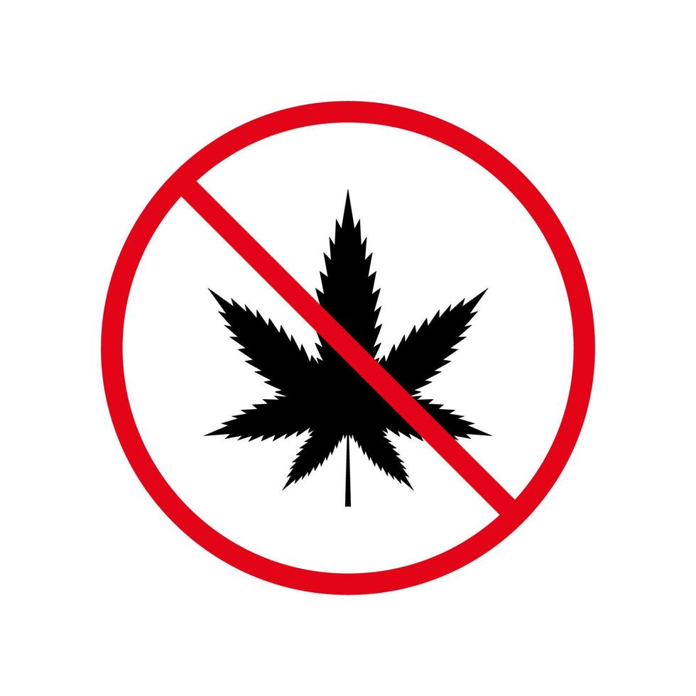 marijuana blad svart siluett förbud ikon. cannabis cbd sativa förbjudet piktogram. ogräshampa thc stoppsymbol. icke marijuana växt tecken. förbjudet illegal cannabis. isolerade vektor illustration.