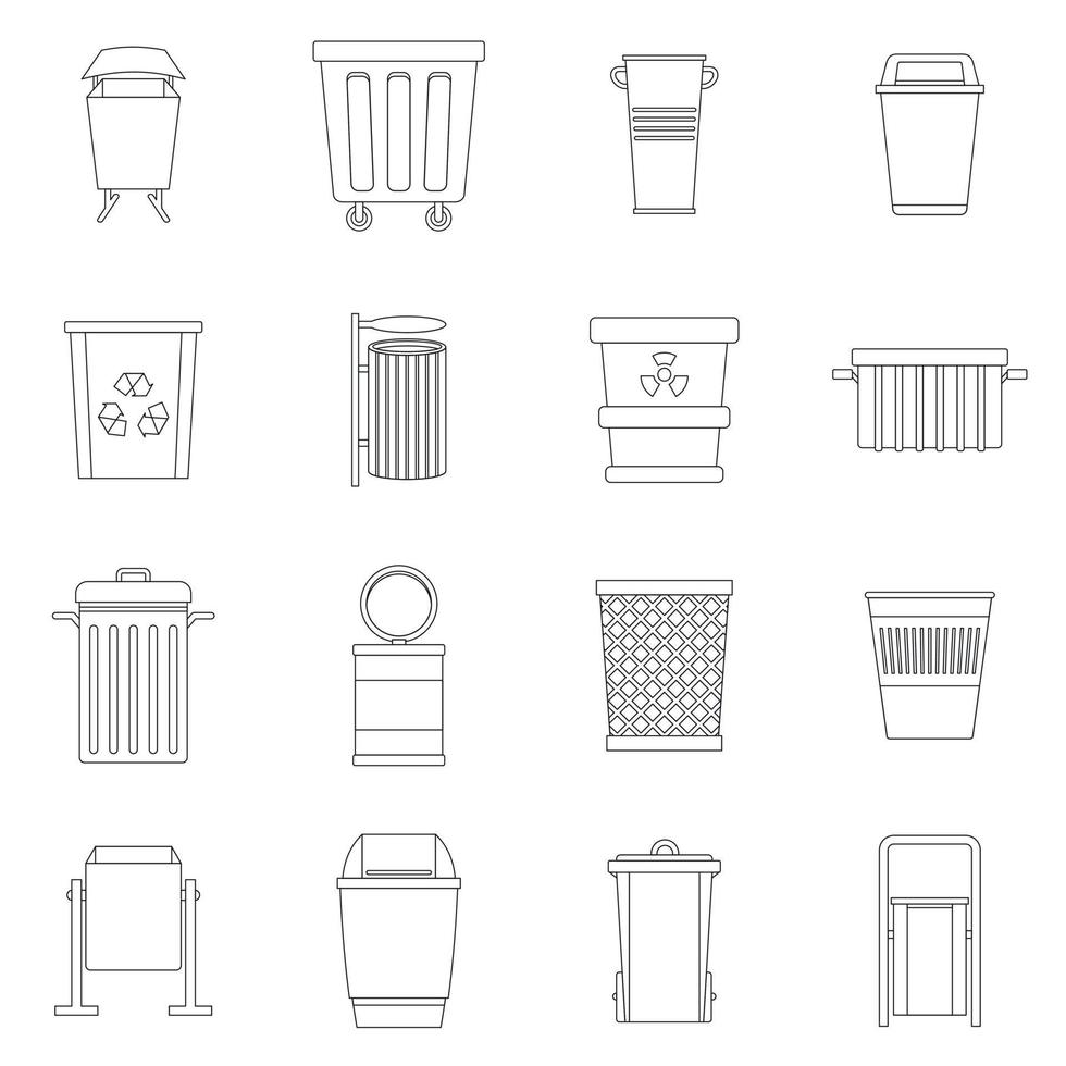 Müllcontainer-Icons gesetzt, Umrissstil vektor