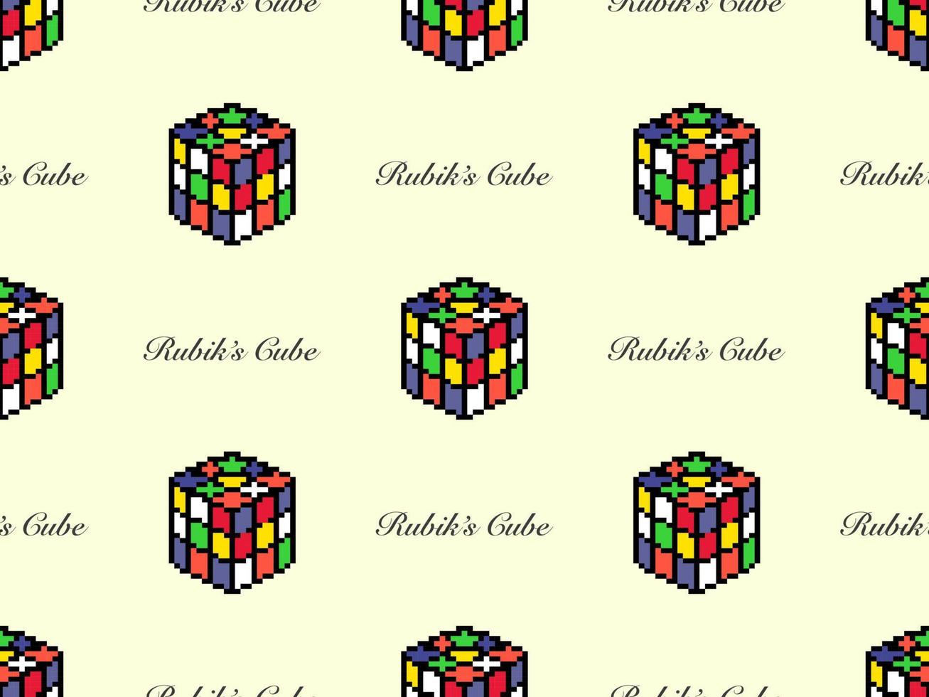 rubik cube zeichentrickfigur nahtloses muster auf gelbem hintergrund. Pixel-Stil vektor