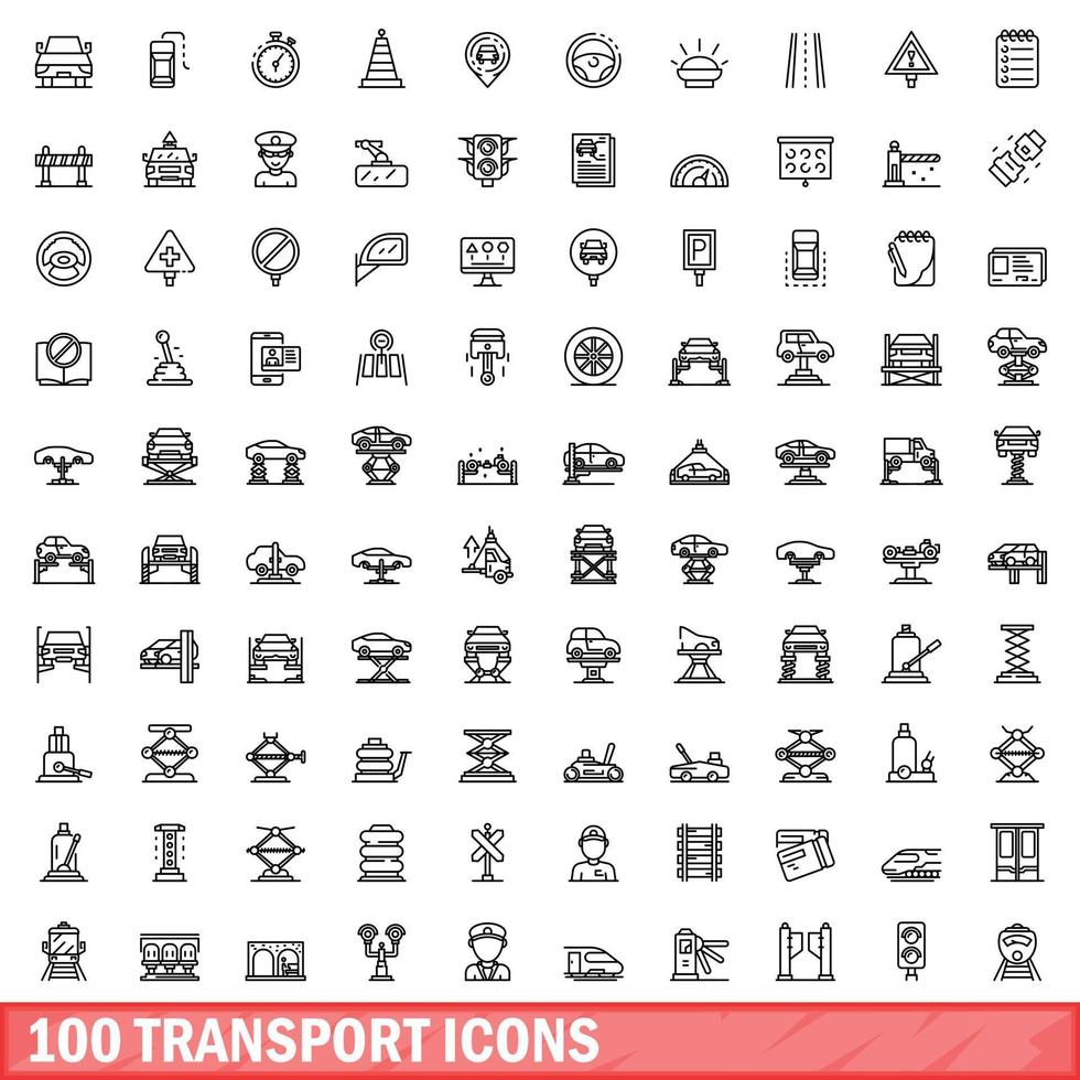 100 Transportsymbole gesetzt, Umrissstil vektor