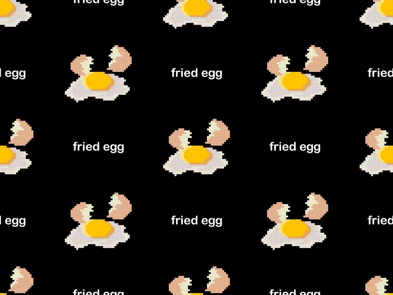 Spiegelei Zeichentrickfigur nahtloses Muster auf schwarzem Hintergrund. Pixel-Stil vektor