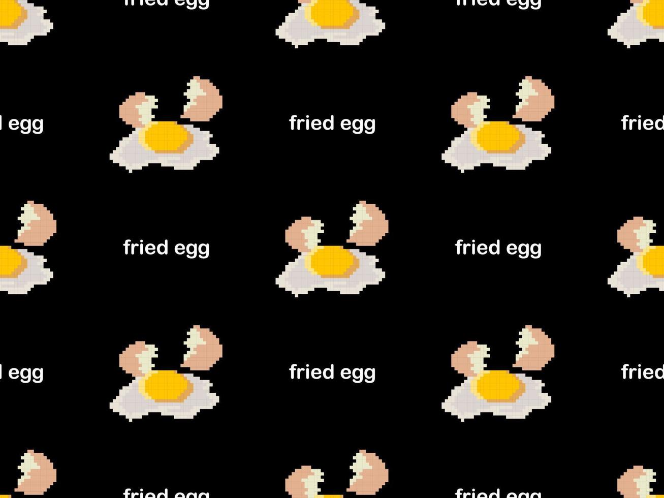 stekt ägg seriefigur sömlösa mönster på svart bakgrund. pixel stil vektor