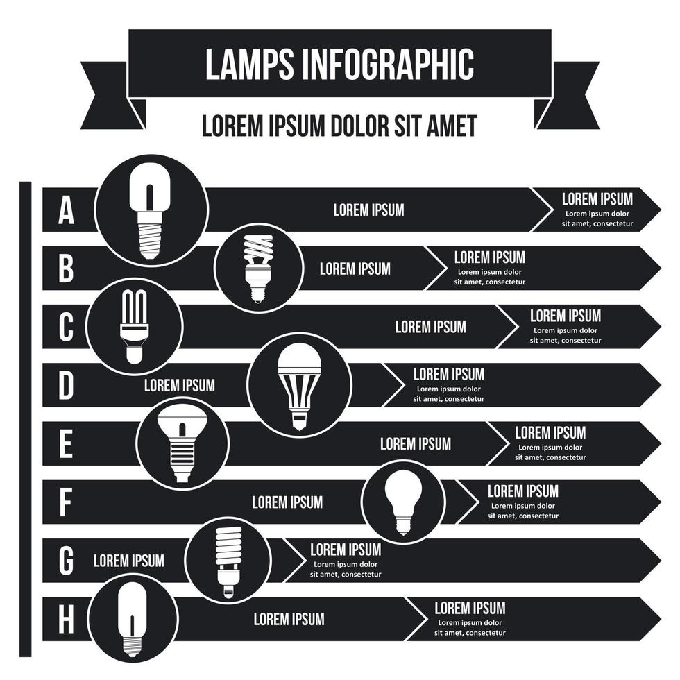 Lampen-Infografik-Konzept, einfachen Stil vektor