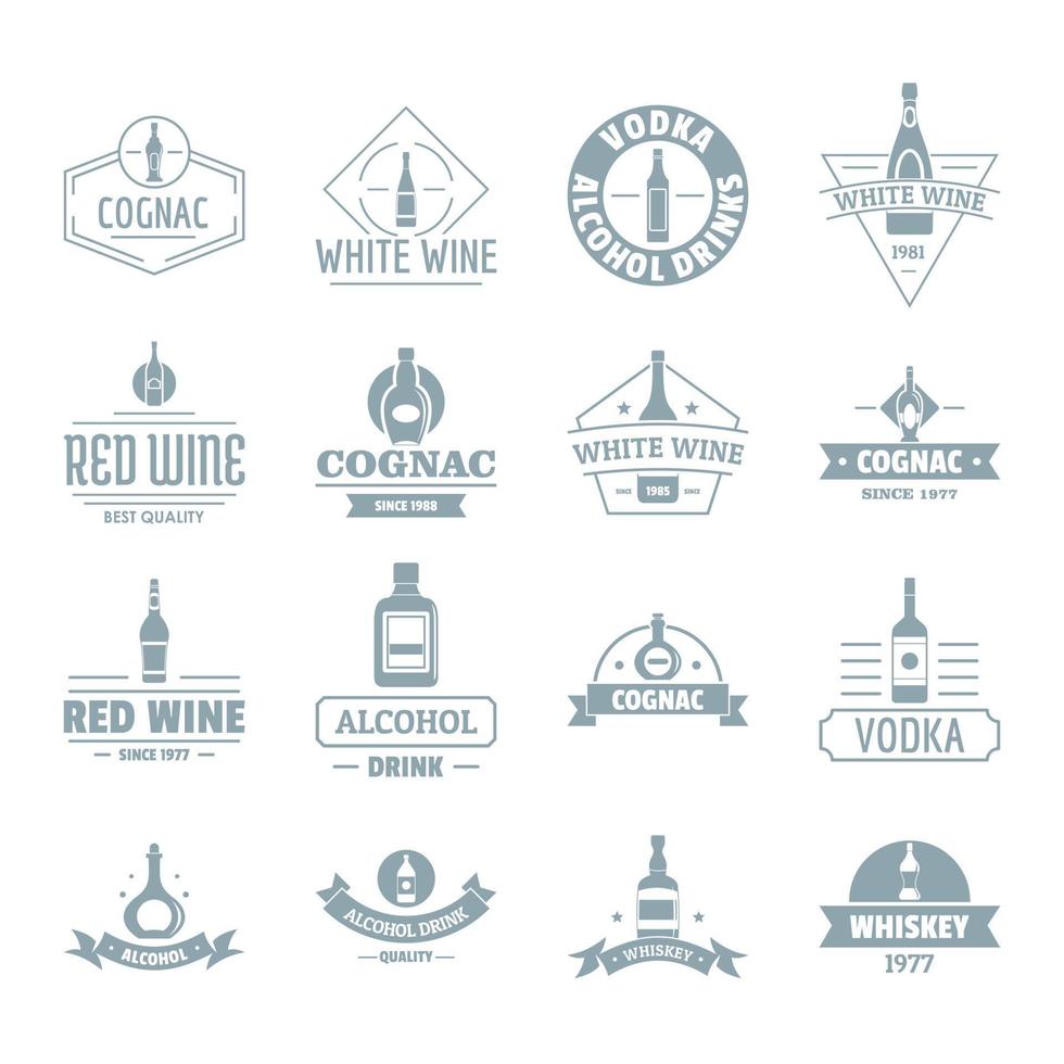 Alkohol-Logo-Icons gesetzt, einfacher Stil vektor