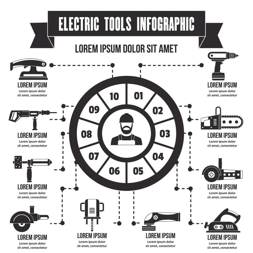 Elektrowerkzeuge Infografik, einfacher Stil vektor