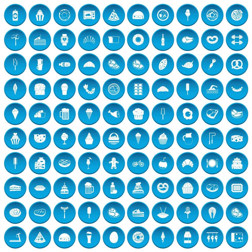 100-Kalorien-Symbole blau gesetzt vektor