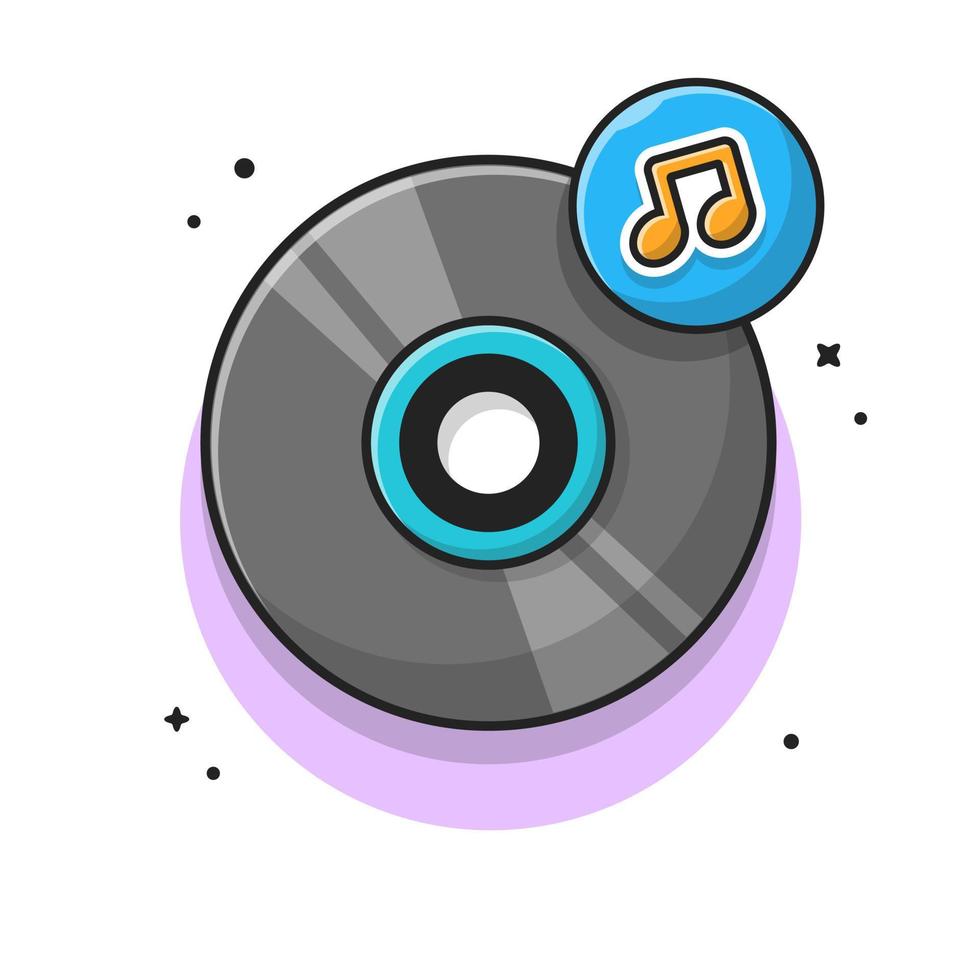 vinyl-disk-musik mit melodie und notiz der musik-cartoon-vektor-symbol-illustration. Erholungsobjekt-Icon-Konzept isolierter Premium-Vektor. flacher Cartoon-Stil vektor