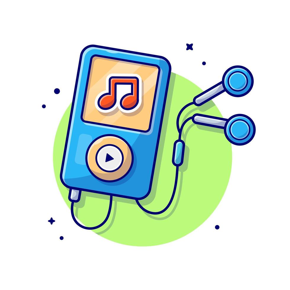 iPod-ljudmusikspelare med hörlurar tecknad vektor ikonillustration. teknik konst ikon koncept isolerade premium vektor. platt tecknad stil