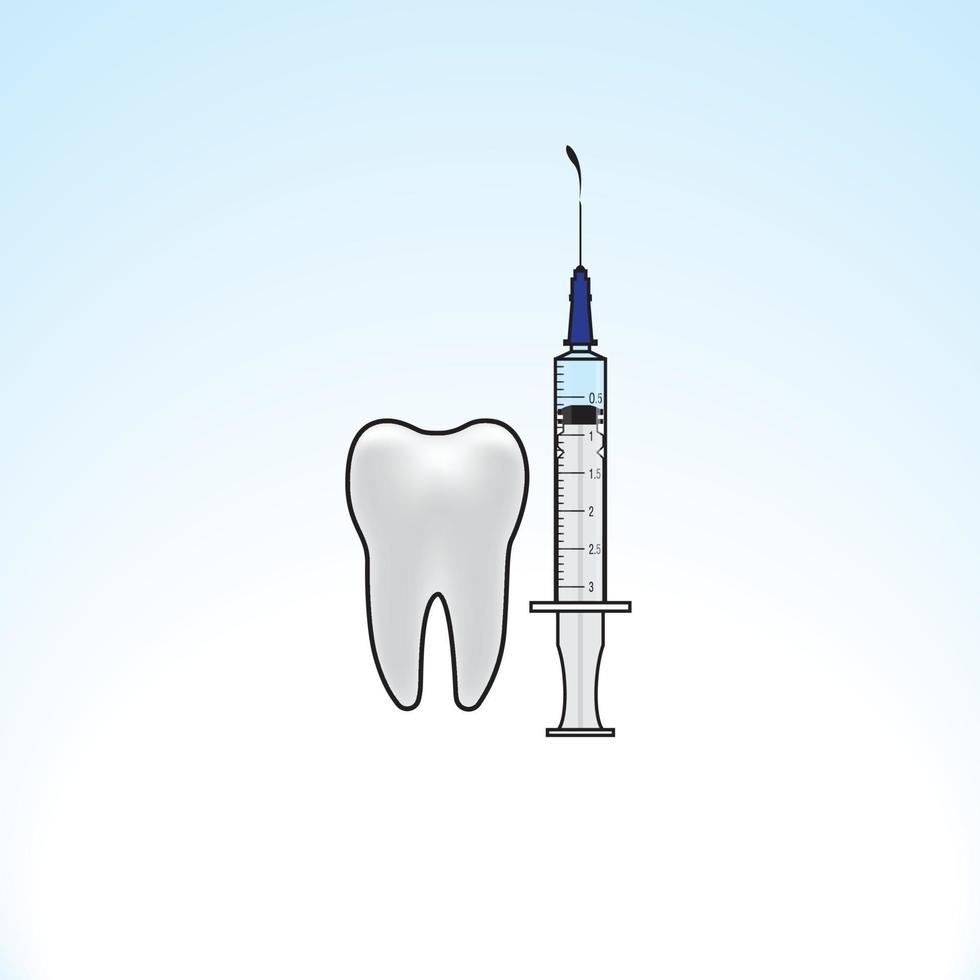 Illustration einer Spritze und eines Zahns auf einem hellblauen Hintergrund mit Farbverlauf vektor