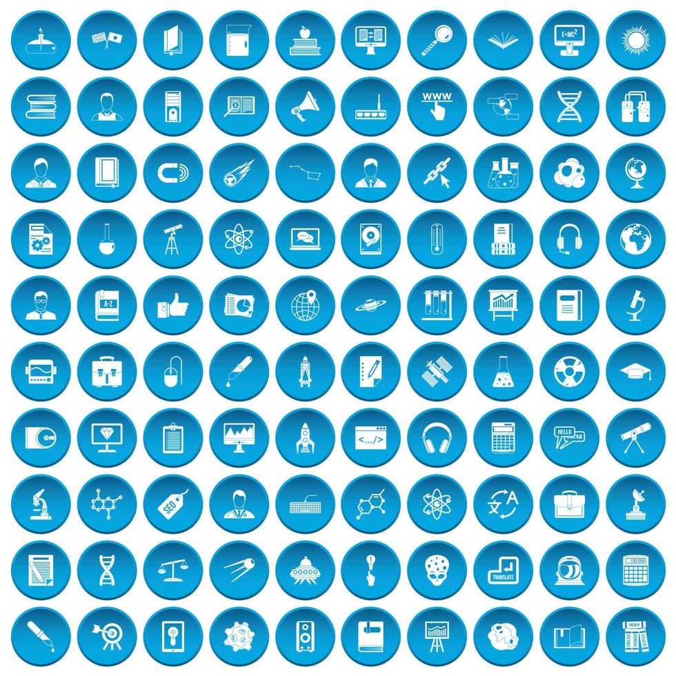 100 forskarvetenskapsikoner i blått vektor