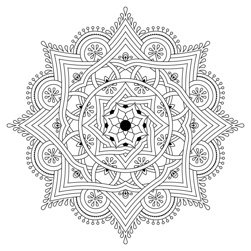 Mandala-Hintergrunddesign, Tattoo, Islam, Arabisch, Indisch. minimales blumenmuster. buchseite zum ausmalen. vektor