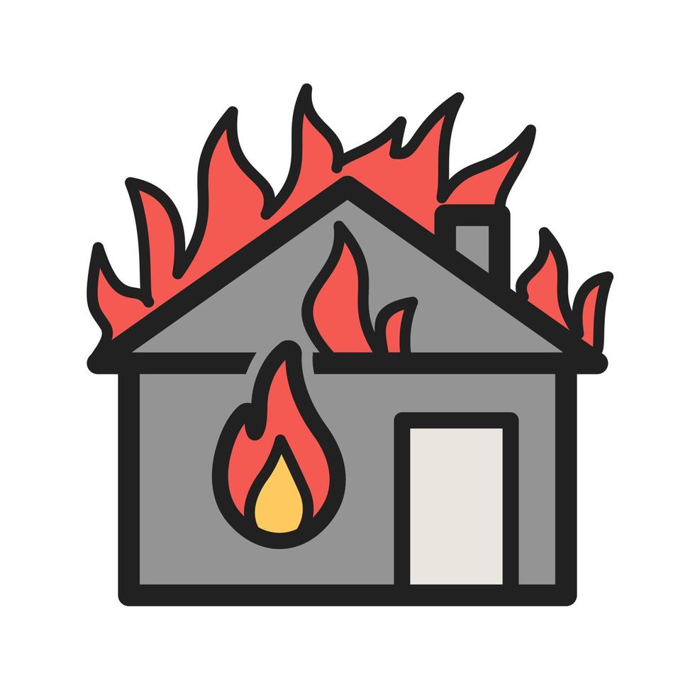 Feuer verzehrendes Haus gefülltes Liniensymbol vektor