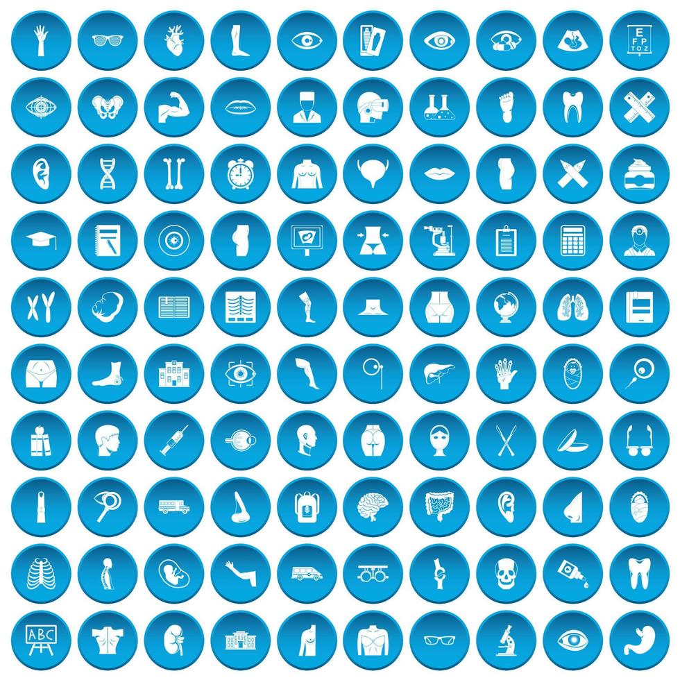 100 Anatomie-Icons blau gesetzt vektor