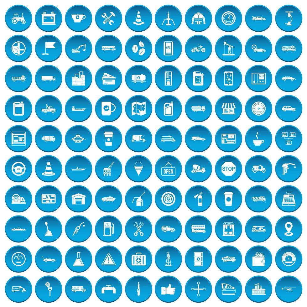 100 bensinstation ikoner som blå vektor