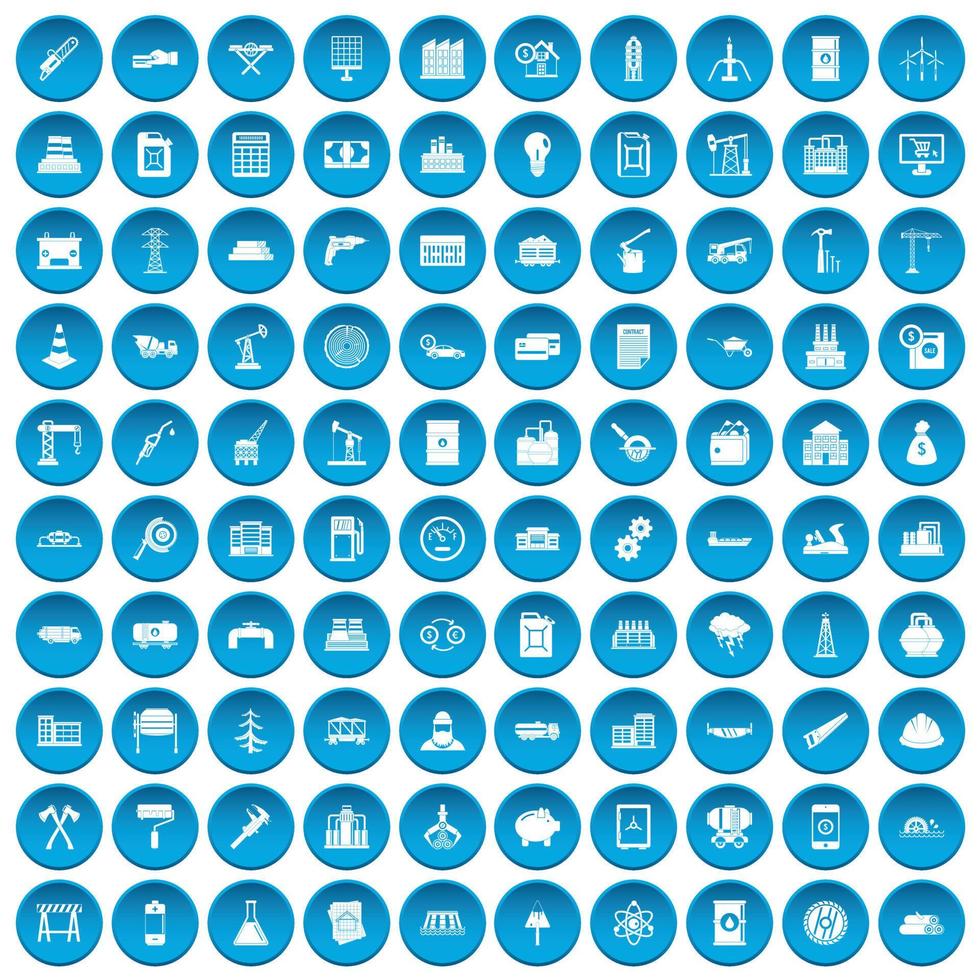 100 Pflanzensymbole blau gesetzt vektor