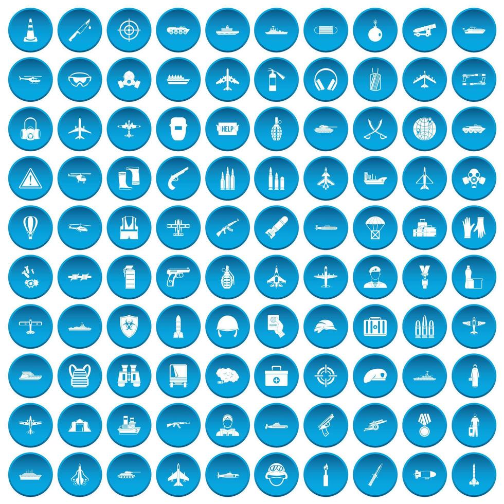 100 Symbole für militärische Ressourcen werden blau gesetzt vektor
