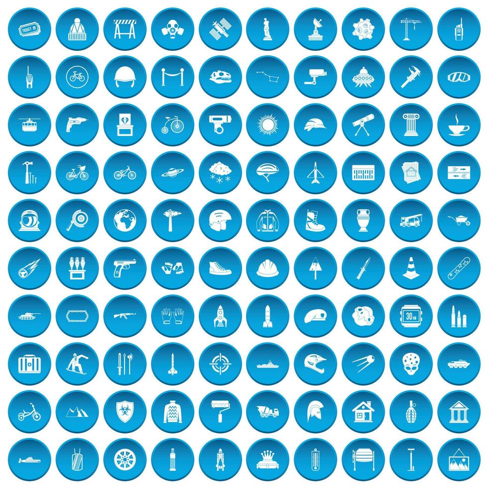 100 hjälm ikoner som blå vektor