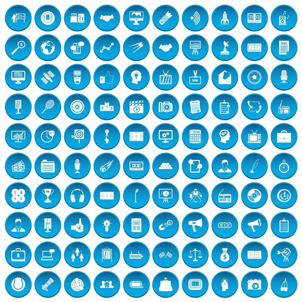 100 Mediensymbole blau gesetzt vektor