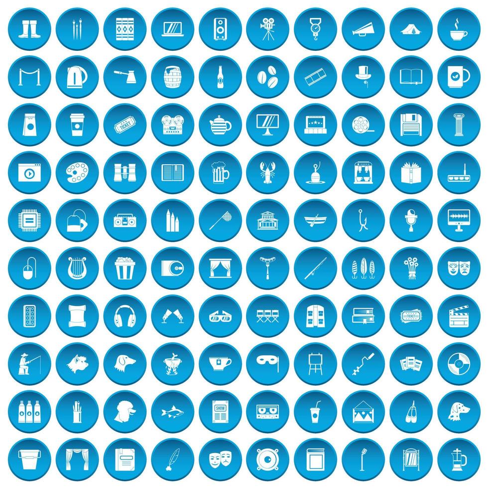 100 Freizeitsymbole blau gesetzt vektor