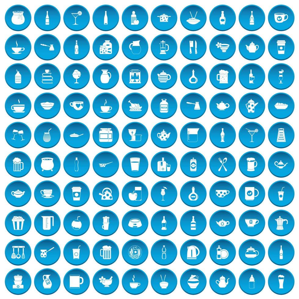 100 Utensiliensymbole blau gesetzt vektor