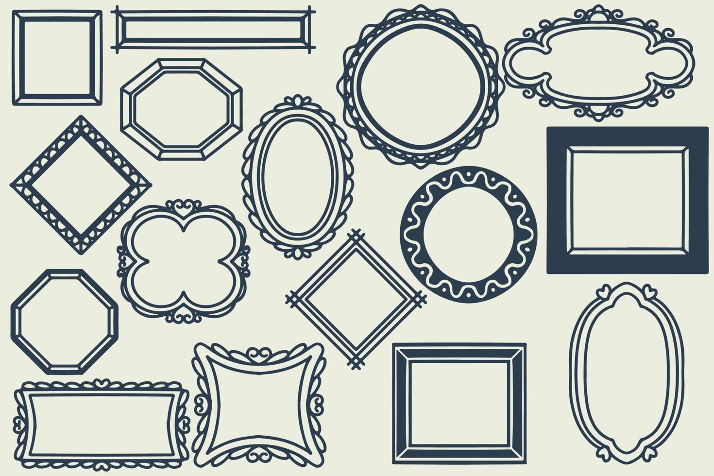 16 handritade ram dekoration set. samling av doodle ramar vektor
