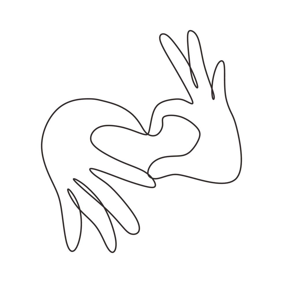 kontinuerlig en rad ritning av kärlek tecken symbol från fingrar händer vektor