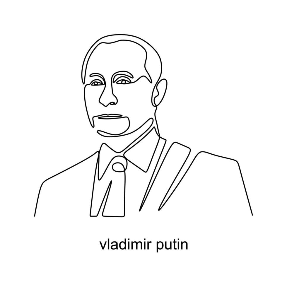 kontinuierliche einzeilige zeichnung von wladimir putin. der Präsident von Russland seit 2012. vektor